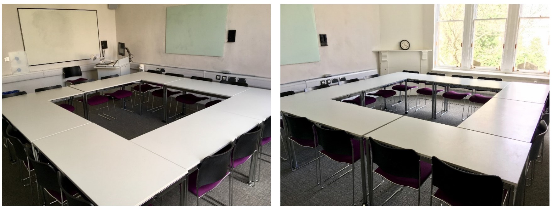 Chairs and tables in a boardroom style